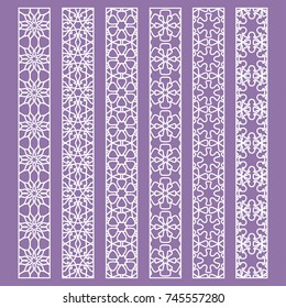 Vector set of line borders with geometric repeating texture. Isolated design elements for page decoration, headline, banners, wedding invitation cards. Fashion white lace collection