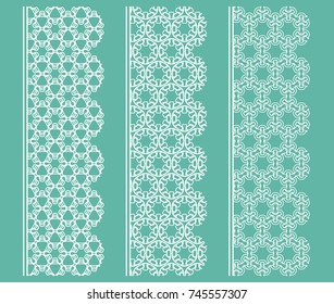 Vector set of line borders with geometric repeating texture. Isolated design elements for page decoration, headline, banners, wedding invitation cards. Fashion white lace collection