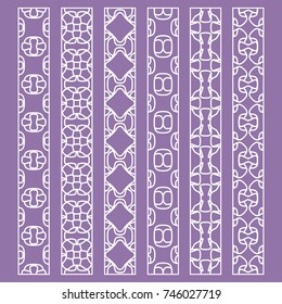 Vector set of line borders with geometric repeating texture. Isolated design elements for page decoration, headline, banners, wedding invitation cards. Fashion white lace collection