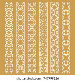 Vector set of line borders with geometric repeating texture. Isolated design elements for page decoration, headline, banners, wedding invitation cards. Fashion white lace collection