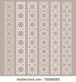 Vector set of line borders with geometric repeating texture. Isolated design elements for page decoration, headline, banners, wedding invitation cards. Fashion white lace collection
