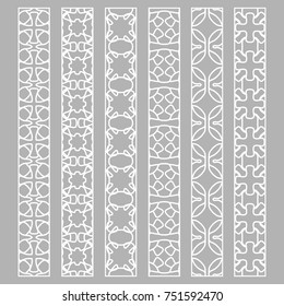 Vector set of line borders with geometric repeating texture. Isolated design elements for page decoration, headline, banners, wedding invitation cards. Fashion white lace collection