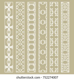 Vector set of line borders with geometric repeating texture. Isolated design elements for page decoration, headline, banners, wedding invitation cards. Fashion white lace collection