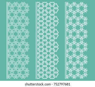 Vector set of line borders with geometric repeating texture. Isolated design elements for page decoration, headline, banners, wedding invitation cards. Fashion white lace collection
