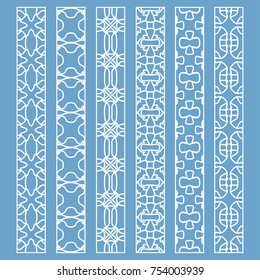 Vector set of line borders with geometric repeating texture. Isolated design elements for page decoration, headline, banners, wedding invitation cards. Fashion white lace collection