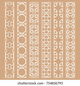 Vector set of line borders with geometric repeating texture. Isolated design elements for page decoration, headline, banners, wedding invitation cards. Fashion white lace collection