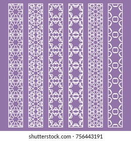 Vector set of line borders with geometric repeating texture. Isolated design elements for page decoration, headline, banners, wedding invitation cards. Fashion white lace collection