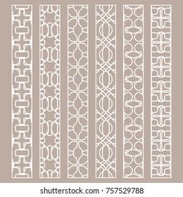 Vector set of line borders with geometric repeating texture. Isolated design elements for page decoration, headline, banners, wedding invitation cards. Fashion white lace collection