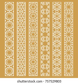 Vector set of line borders with geometric repeating texture. Isolated design elements for page decoration, headline, banners, wedding invitation cards. Fashion white lace collection