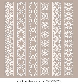 Vector set of line borders with geometric repeating texture. Isolated design elements for page decoration, headline, banners, wedding invitation cards. Fashion white lace collection