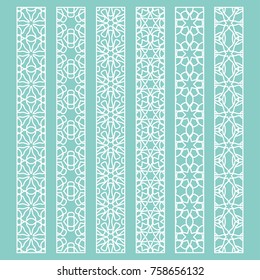 Vector set of line borders with geometric repeating texture. Isolated design elements for page decoration, headline, banners, wedding invitation cards. Fashion white lace collection