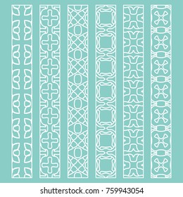 Vector set of line borders with geometric repeating texture. Isolated design elements for page decoration, headline, banners, wedding invitation cards. Fashion white lace collection