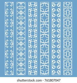 Vector set of line borders with geometric repeating texture. Isolated design elements for page decoration, headline, banners, wedding invitation cards. Fashion white lace collection