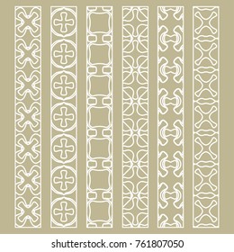 Vector set of line borders with geometric repeating texture. Isolated design elements for page decoration, headline, banners, wedding invitation cards. Fashion white lace collection