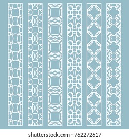 Vector set of line borders with geometric repeating texture. Isolated design elements for page decoration, headline, banners, wedding invitation cards. Fashion white lace collection