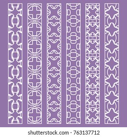 Vector set of line borders with geometric repeating texture. Isolated design elements for page decoration, headline, banners, wedding invitation cards. Fashion white lace collection