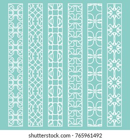 Vector set of line borders with geometric repeating texture. Isolated design elements for page decoration, headline, banners, wedding invitation cards. Fashion white lace collection