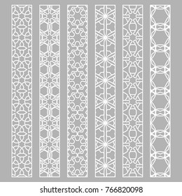 Vector set of line borders with geometric repeating texture. Isolated design elements for page decoration, headline, banners, wedding invitation cards. Fashion white lace collection