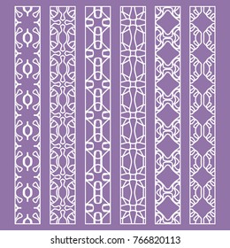 Vector set of line borders with geometric repeating texture. Isolated design elements for page decoration, headline, banners, wedding invitation cards. Fashion white lace collection