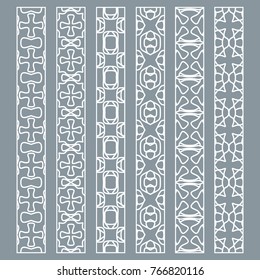 Vector set of line borders with geometric repeating texture. Isolated design elements for page decoration, headline, banners, wedding invitation cards. Fashion white lace collection