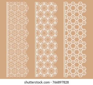 Vector set of line borders with geometric repeating texture. Isolated design elements for page decoration, headline, banners, wedding invitation cards. Fashion white lace collection