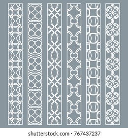 Vector set of line borders with geometric repeating texture. Isolated design elements for page decoration, headline, banners, wedding invitation cards. Fashion white lace collection
