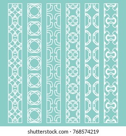 Vector set of line borders with geometric repeating texture. Isolated design elements for page decoration, headline, banners, wedding invitation cards. Fashion white lace collection