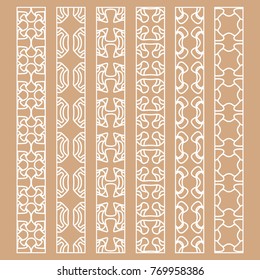 Vector set of line borders with geometric repeating texture. Isolated design elements for page decoration, headline, banners, wedding invitation cards. Fashion white lace collection