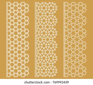 Vector set of line borders with geometric repeating texture. Isolated design elements for page decoration, headline, banners, wedding invitation cards. Fashion white lace collection