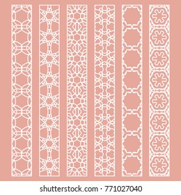 Vector set of line borders with geometric repeating texture. Isolated design elements for page decoration, headline, banners, wedding invitation cards. Fashion white lace collection