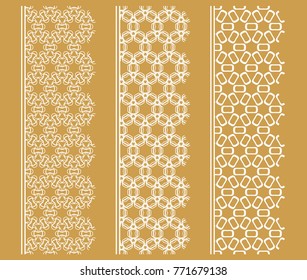Vector set of line borders with geometric repeating texture. Isolated design elements for page decoration, headline, banners, wedding invitation cards. Fashion white lace collection