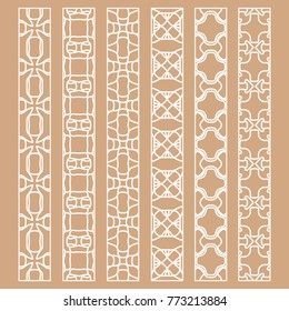 Vector set of line borders with geometric repeating texture. Isolated design elements for page decoration, headline, banners, wedding invitation cards. Fashion white lace collection