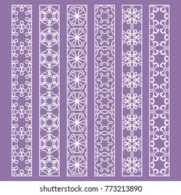 Vector set of line borders with geometric repeating texture. Isolated design elements for page decoration, headline, banners, wedding invitation cards. Fashion white lace collection