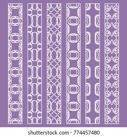 Vector set of line borders with geometric repeating texture. Isolated design elements for page decoration, headline, banners, wedding invitation cards. Fashion white lace collection