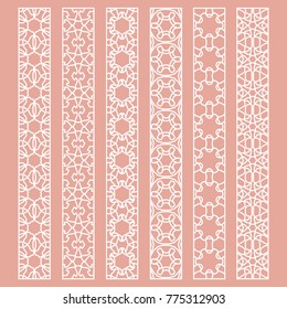 Vector set of line borders with geometric repeating texture. Isolated design elements for page decoration, headline, banners, wedding invitation cards. Fashion white lace collection