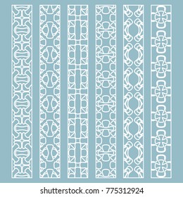 Vector set of line borders with geometric repeating texture. Isolated design elements for page decoration, headline, banners, wedding invitation cards. Fashion white lace collection