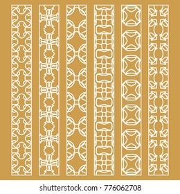 Vector set of line borders with geometric repeating texture. Isolated design elements for page decoration, headline, banners, wedding invitation cards. Fashion white lace collection