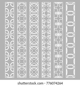 Vector set of line borders with geometric repeating texture. Isolated design elements for page decoration, headline, banners, wedding invitation cards. Fashion white lace collection