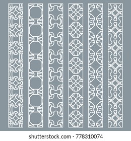 Vector set of line borders with geometric repeating texture. Isolated design elements for page decoration, headline, banners, wedding invitation cards. Fashion white lace collection