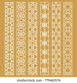 Vector set of line borders with geometric repeating texture. Isolated design elements for page decoration, headline, banners, wedding invitation cards. Fashion white lace collection
