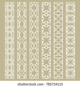 Vector set of line borders with geometric repeating texture. Isolated design elements for page decoration, headline, banners, wedding invitation cards. Fashion white lace collection