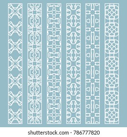 Vector set of line borders with geometric repeating texture. Isolated design elements for page decoration, headline, banners, wedding invitation cards. Fashion white lace collection