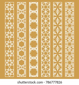 Vector set of line borders with geometric repeating texture. Isolated design elements for page decoration, headline, banners, wedding invitation cards. Fashion white lace collection