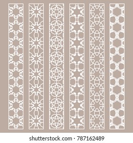 Vector set of line borders with geometric repeating texture. Isolated design elements for page decoration, headline, banners, wedding invitation cards. Fashion white lace collection