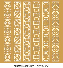 Vector set of line borders with geometric repeating texture. Isolated design elements for page decoration, headline, banners, wedding invitation cards. Fashion white lace collection