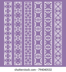 Vector set of line borders with geometric repeating texture. Isolated design elements for page decoration, headline, banners, wedding invitation cards. Fashion white lace collection