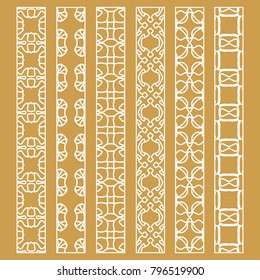 Vector set of line borders with geometric repeating texture. Isolated design elements for page decoration, headline, banners, wedding invitation cards. Fashion white lace collection