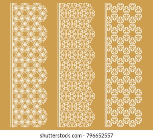 Vector set of line borders with geometric repeating texture. Isolated design elements for page decoration, headline, banners, wedding invitation cards. Fashion white lace collection