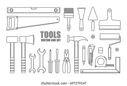 Vector set of line building tools on white background