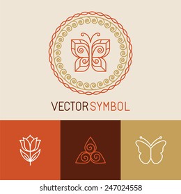 Vector set of line butterfly logos and icons - design elements for spa, cosmetics and organic shops